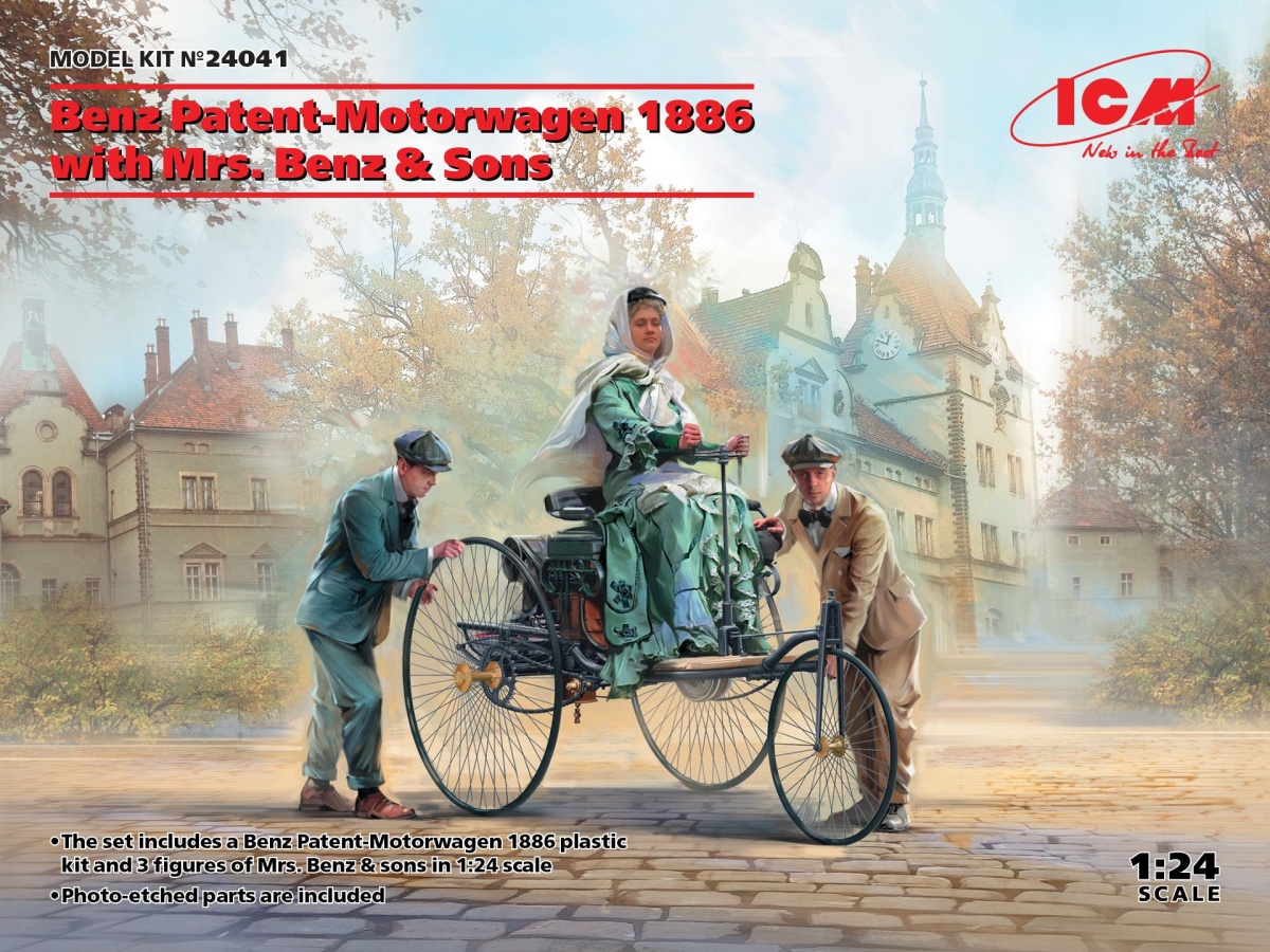 Zdjęcie Benz Patent-Motorwagen 1886 z panią Benz i synami 1:24 ICM 24041
