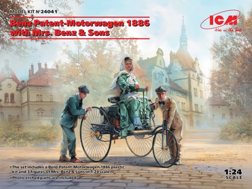 Benz Patent-Motorwagen 1886 z panią Benz i synami 1:24 ICM 24041
