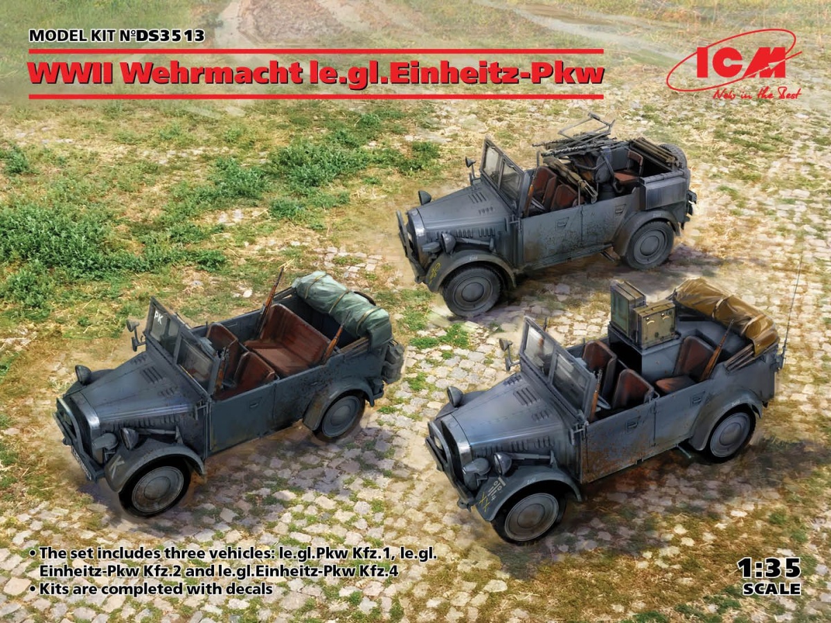Zdjęcie WWII Wehrmacht le.gl.Einheitz-Pkw (Kfz.1, Kfz.2, Kfz.4) 1:35 ICM DS3513