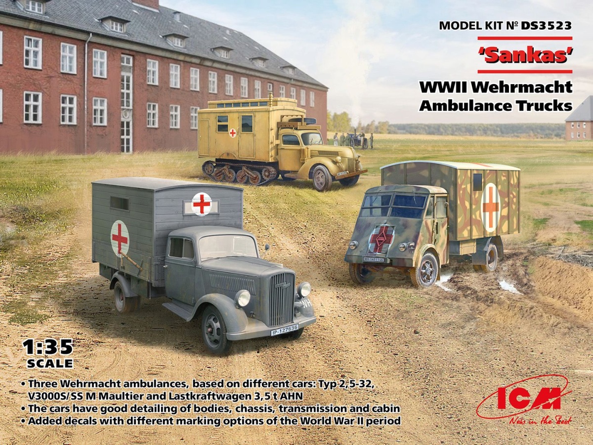 Zdjęcie Sankas WWII Wehrmacht Ambulance Trucks 1:35 ICM DS3523