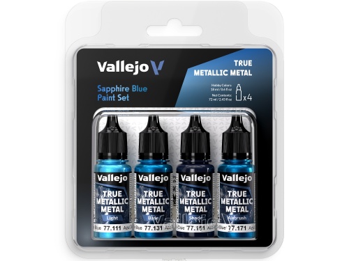 True Metallic Metal Sapphire Blue zestaw farb 4x18ml Vallejo 77256