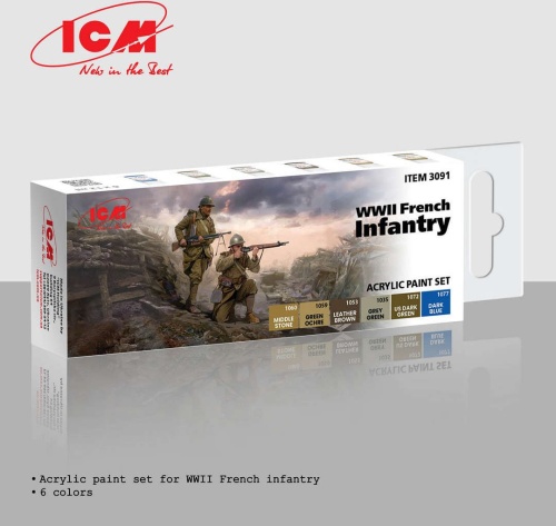 Zestaw farb French WWII Infantry 6x12ml ICM 3091