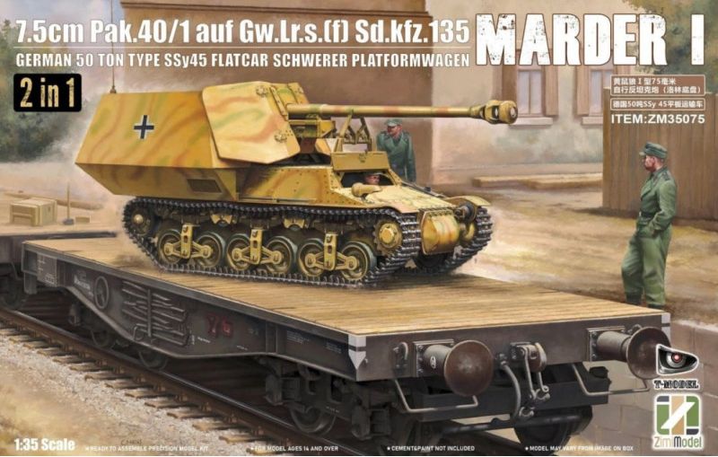 Zdjęcie Marder I 7,5 cm PaK.40/1 auf Gw.Lr.s.(f) Sd.Kfz.135 z platformą kolejową SSy45 1:35 Zimi Model ZM35075
