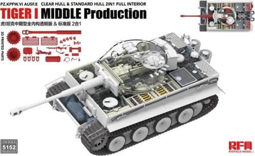 Tiger I Mid Production z pełnym wnętrzem, przezroczystymi elementami i ruchomymi gąsienicami 1:35 Rye Field Model 5152