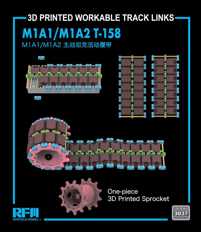 Zdjęcie M1A1/A2 Abrams T-158 3D Printed Workable Track Links 1:35 Rye Field Model 3037
