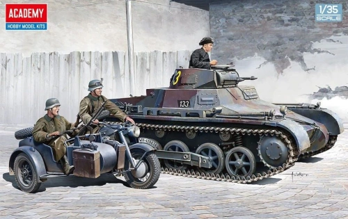 Niemiecki Panzer I Ausf.B i motocykl 1:35 Academy 13556