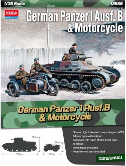 Zdjęcie Niemiecki Panzer I Ausf.B i motocykl 1:35 Academy 13556