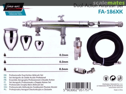 Aerograf 186X 0.2, 0.3, 0.5mm z wężem, szybkozłączką i minifiltrem Fine Art 186XK